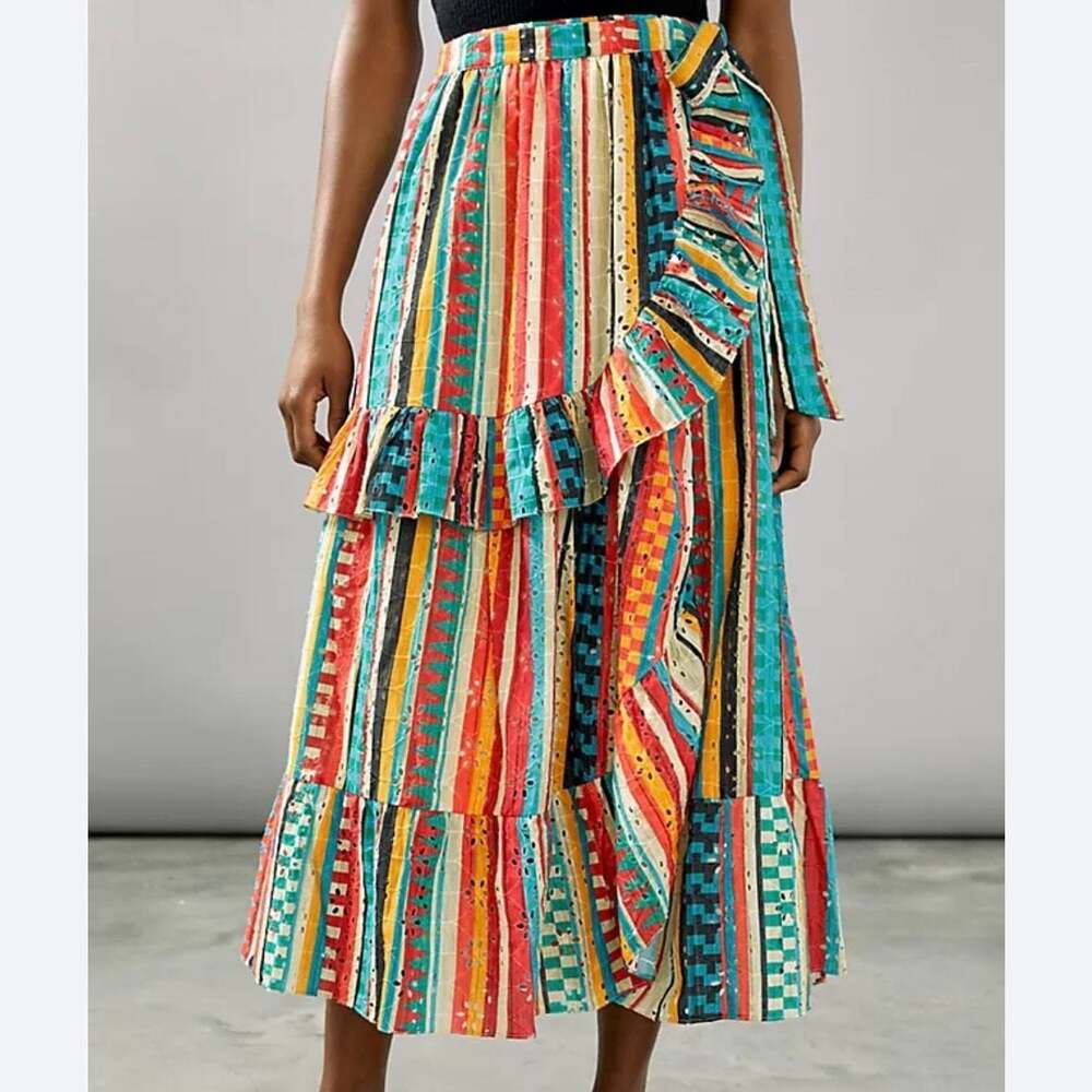 Anthropologie Bea Ruffled Eyelet Wrap Maxi Skirt Small Western Boho Southwestern
